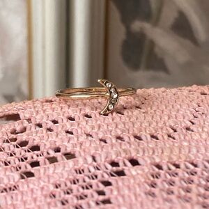 Gold Rhinestone Luna Moon Ring
